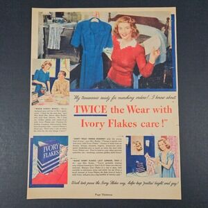 1944 Ivory Flakes Laundry Detergent Soap Vintage Print Ad War Bride Blue Dress